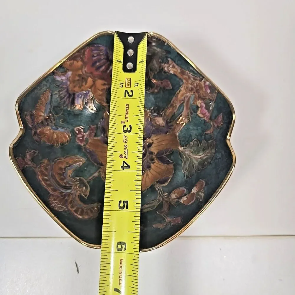 Cloisonné Multicolored Floral Bowl Vintage Chinese Gilded Teal Gold Decor 6